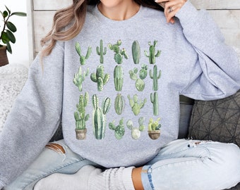 Cactus Lover Sweatshirt, Desert Chic Hoodie, Watercolor Design, Vintage Distressed Shirt, Succulent Apparel, Plant Lover Gift, Prickly Cacti