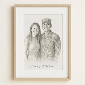 Custom Army Couple Sketch Portrait, Personalized Military Family Printable Digital File, Custom Your  Soldier Photo Wife Girlfriend Fiancé