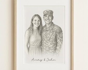 Retrato de pareja militar personalizado, archivo digital imprimible familiar militar personalizado, foto personalizada de tu soldado, esposa, novia o prometido.