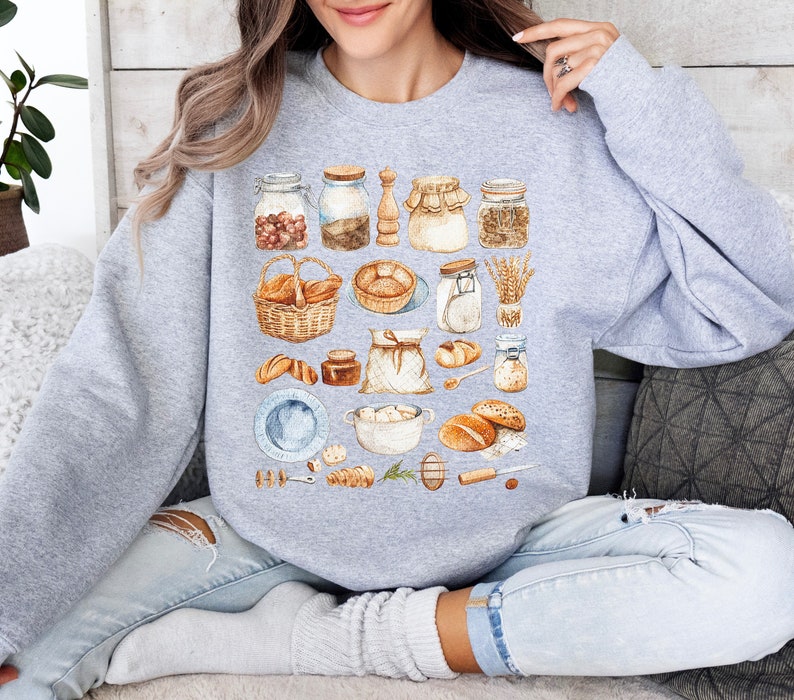 Bread Baking Sweatshirt, Vintage Kitchen Design, Watercolor Culinary ...