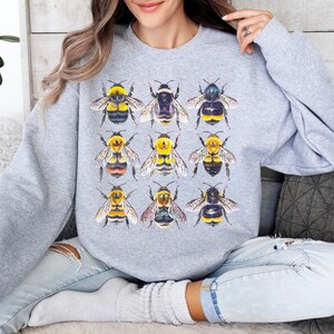 Sweatshirt hommel, levendige natuurkunst, aquarelstijl, vintage noodlijdend ontwerp, grillig T-shirt voor bijenliefhebber, hoodie honingbij, natuurtop