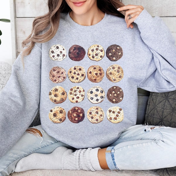 Vintage Cookies Collage Sweatshirt, Cookie Lover Hoodie, Chocolate Chip Crewneck, Watercolor Design, Foodie Unisex Sweater, Baker Lover Gift