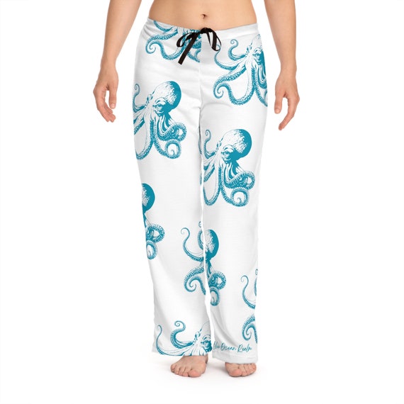 Blue Octopus Pajama Pants Women s Whimsical Octopus Design by Blue Ocean Realm Comfortable Jersey Knit Polyester Ocean Theme Octopus Etsy Canada