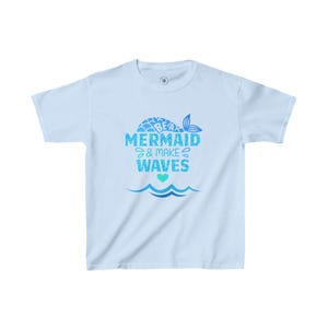 Katoenen zeemeermin-shirt voor kinderen: Be a Mermaid Make Waves afbeelding 2