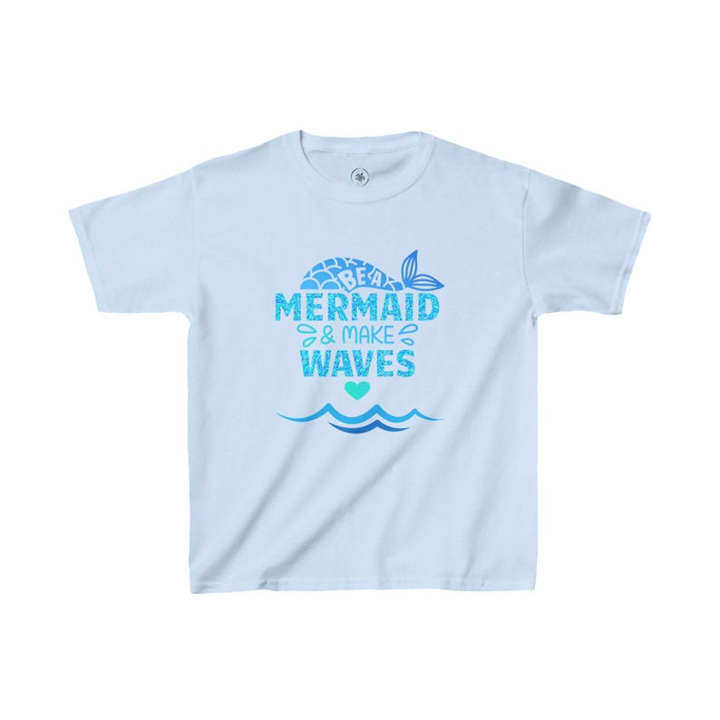 Katoenen zeemeermin-shirt voor kinderen: Be a Mermaid Make Waves afbeelding 2