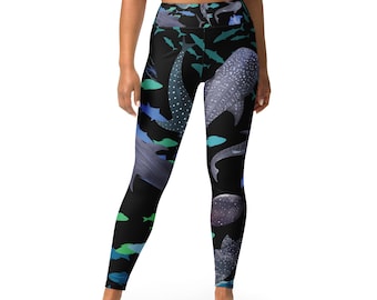 Sea Life Yoga Leggings: Whale Shark & Ray Design, UPF 50+