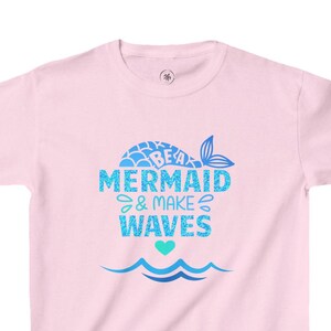 Katoenen zeemeermin-shirt voor kinderen: Be a Mermaid Make Waves afbeelding 4