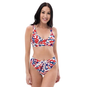 Whimsical Patriotic Bikini Set – Red, White, Blue Abstract Design, Cute 4th of July Swimsuit, USA Women's Swimwear, Classic Bikini Set, Fun