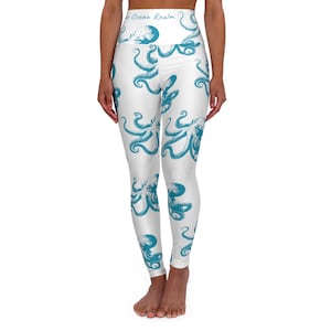 Blue Octopus Yoga Leggings: High Waist, Skinny Fit