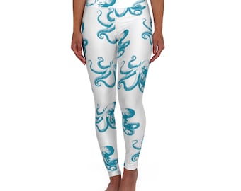 Blaue Octopus Yoga Leggings: Hohe Taille, Skinny Fit