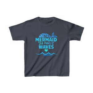 Katoenen zeemeermin-shirt voor kinderen: Be a Mermaid Make Waves afbeelding 3