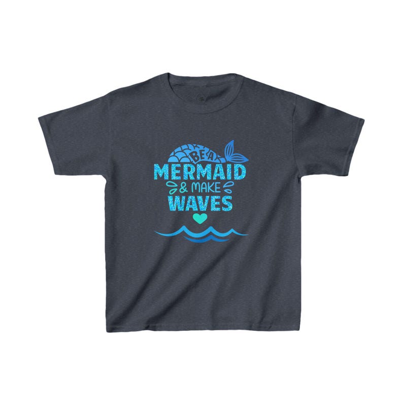 Katoenen zeemeermin-shirt voor kinderen: Be a Mermaid Make Waves afbeelding 3