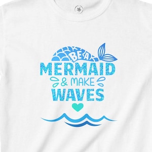 Katoenen zeemeermin-shirt voor kinderen: Be a Mermaid Make Waves afbeelding 1
