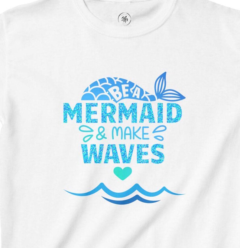 Katoenen zeemeermin-shirt voor kinderen: Be a Mermaid Make Waves afbeelding 1