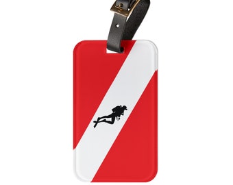 Diver Luggage Tag, Diver Down flag, Dive, SCuba Dive, Personalized Tag for luggage, Luggage tag for Divers, Gift Luggage Tag for Divers