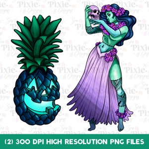 Hula Ghoul and Pineapple Jack O Lantern PNG File Instant Download Cute Kawaii High Resolution
