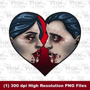 Vampir-Herz Liebe beißt Halloween Pack PNG Datei Sofortiger Download Süße Kawaii hochauflösende Sofort-Download-Grafik Digital Blood