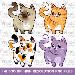PNG Diseño Descarga instantánea Gato Gatito Lindo Animal Fondo Transparente 4 PACK