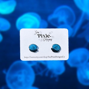 Glittery Jellyfish Shrink Plastic Resin Stud Earrings,  Lightweight, Sea Creature, Underwater Beach, Coastal Tropical Jewelry, Nickel Free
