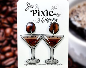 Expresso Martini Shrink Plastic Earrings, Handmade Resin Nickel Free Jewelry Trendy Cocktail Earrings, Martini Lover Gift Statement Earrings