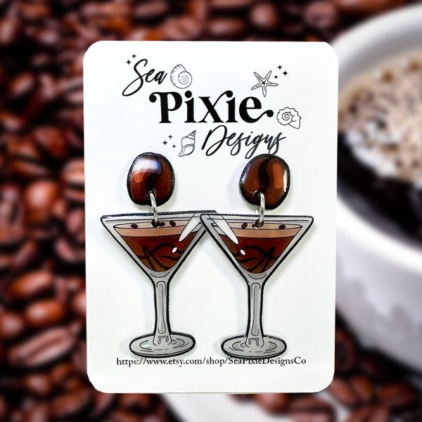 Expresso Martini Shrink Plastic Earrings, Handmade Resin Nickel Free Jewelry Trendy Cocktail Earrings, Martini Lover Gift Statement Earrings