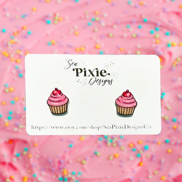 Pink Cupcake Shrink Plastic Earrings