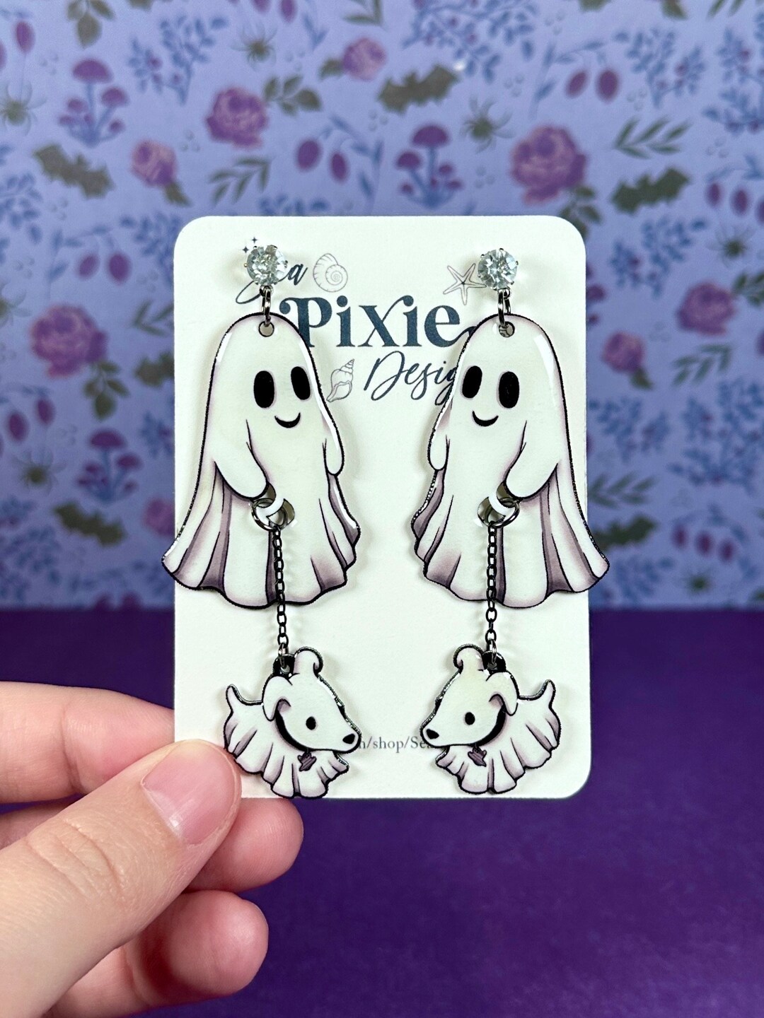 Cute Halloween Ghost BOO Earrings For Women - Handmade Polymer Clay Dangle Earrings - View #7