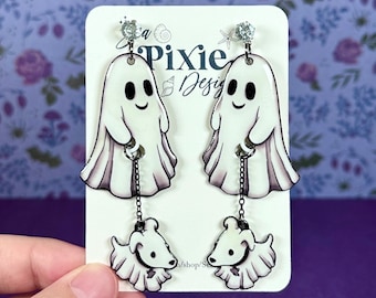 Brincos de plástico retráteis com pingentes de fantasmas assustadores para passear com cachorros, acessórios de outono, joias leves sem níquel, presente fofo e assustador
