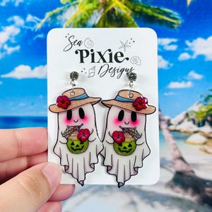 Vacation Coconut Cocktail Ghosts Summerween Dangle Drop Earrings, Spooky, Cute, & Coastal, Halloween Summer Accessories and Jewelry for Her