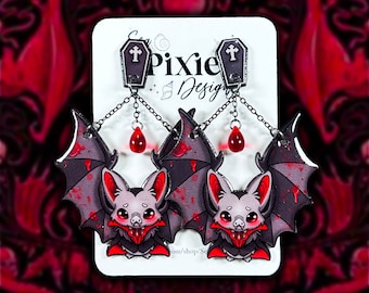 Brincos pendurados de Halloween com morcego vampiro sangrento, acessórios de outono, joias leves sem níquel, presente fofo e assustador, cesta de Boo, vermelho-sangue