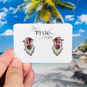 Vacation Coconut Cocktail Ghosts Summerween Stud Earrings, Spooky, Cute, & Coastal, Halloween Summer Accessories and Jewelry for Her