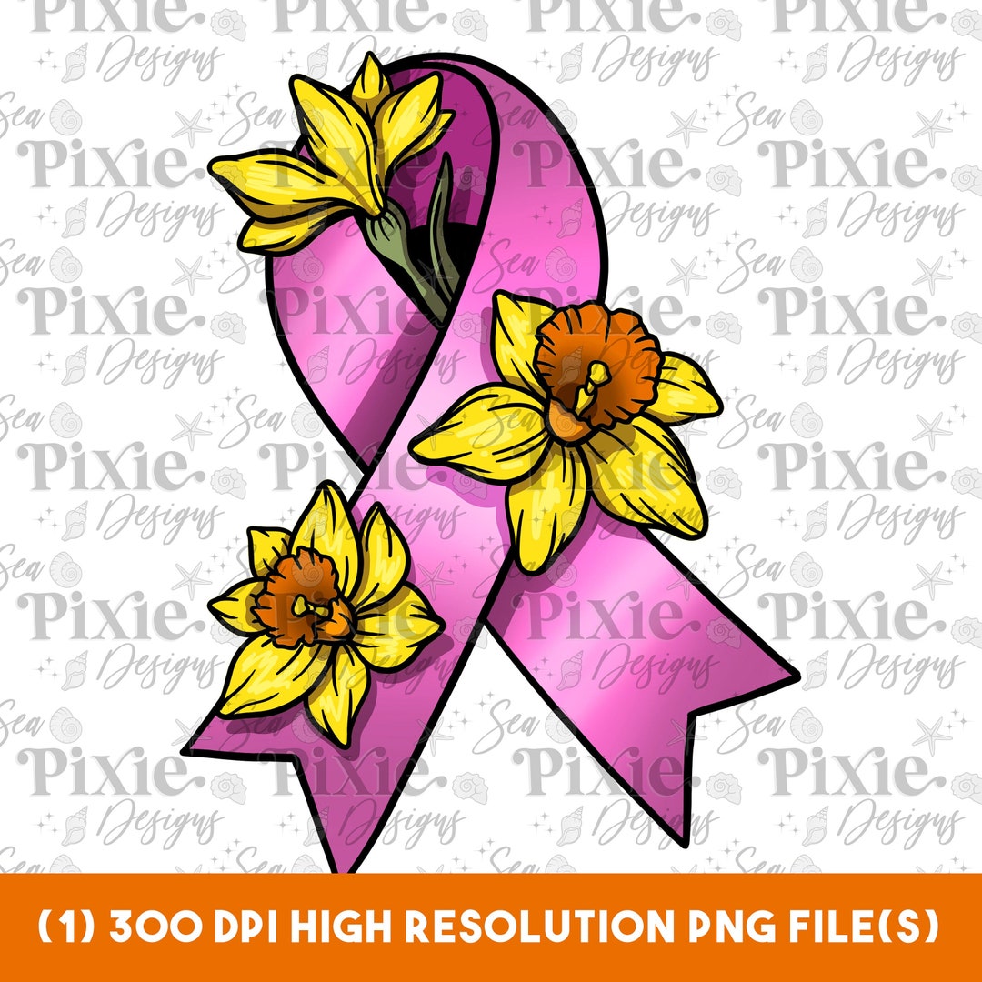 Pink Breast Cancer Ribbon With Daffodils Instant Download High Etsy