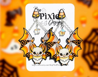 Brincos de plástico retrátil de morcego de milho doce para Halloween, acessórios de outono, joias leves sem níquel, presente assustador fofo, cesta de boo