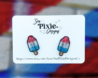 Glitter Bomb Popsicle Fourth of July Shrink Plastic Earrings Studs