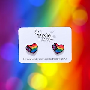 Rainbow Pride Month, Pride Flag Heart Earrings, LGBTQ Jewelry, Double Sided Earrings, Handmade Resin Earrings, Shrink Plastic, Studs