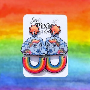 Rainbow Glitter Pride, Cloud Woman Sun Rain Earrings, LGBTQ Jewelry, Double Sided Earrings, Handmade Resin Earrings, Shrink Plastic