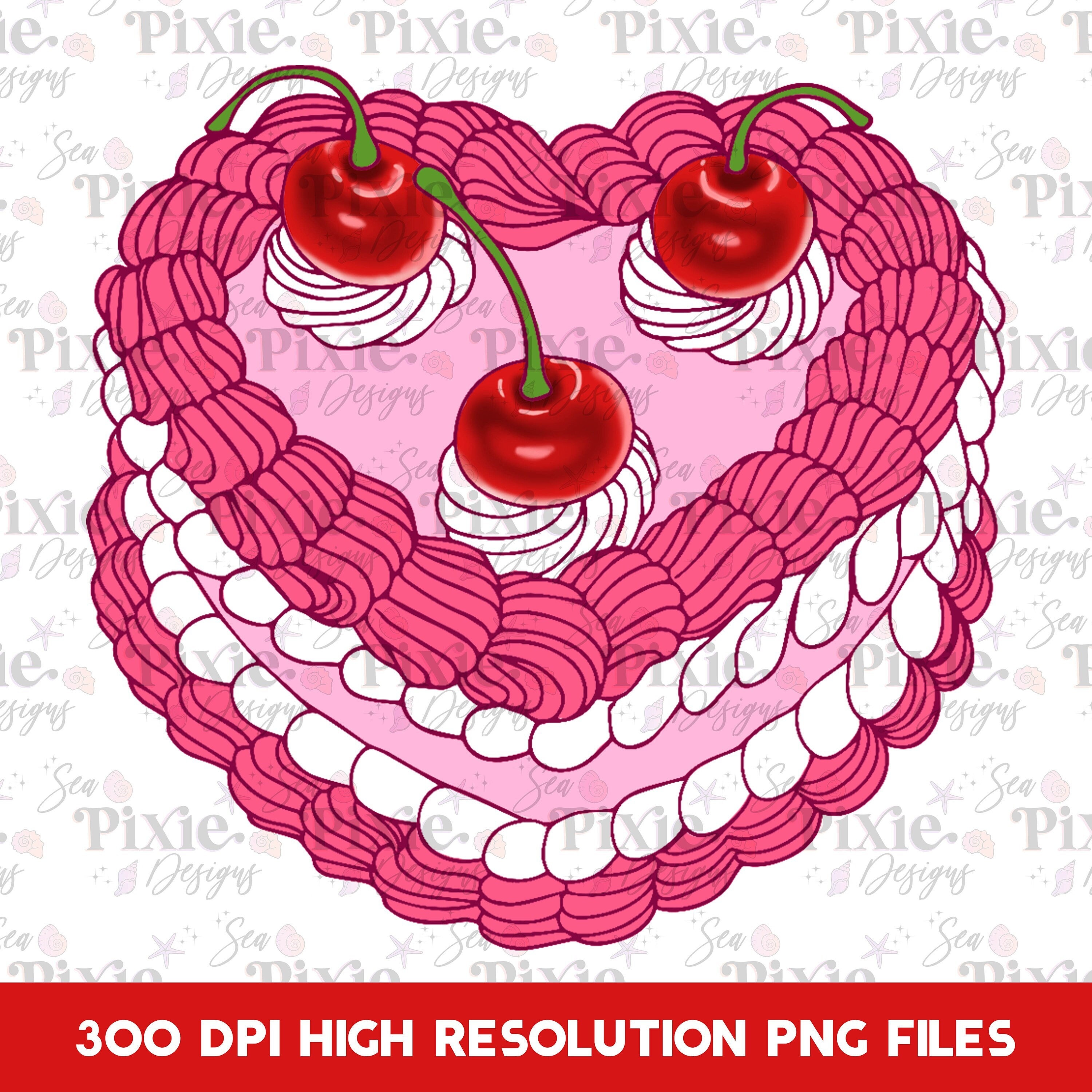 Cherry Cake Heart Digital PNG File Transparent Background Etsy