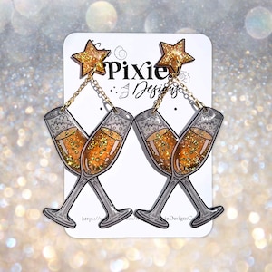 Champagne Cheers Toast New Years Eve Shrink Plastic  Earrings