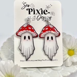 Pearl Ghost Mushroom Resin & Shrink Plastic Cottage Core Earrings