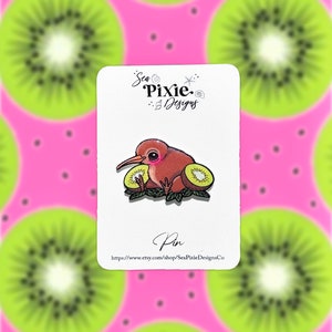 Kiwi Fruit Kiwi Bird Shrink Plastic & Resin Pin Rubber Back Charm Colorful Cute
