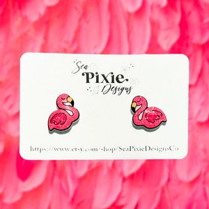Pink Flamingo Studs Shrink Plastic Resin Earrings