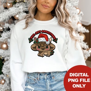 PNG Design Instant Download Moo-ry Highland Cow Santa Christmas Cute Transparent Background