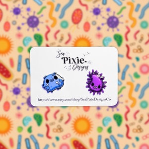 Scientist Germ Cell Bacteria Cute Science Earrings Shrink Plastic Resin Lightweight Nickel-Free Studs
