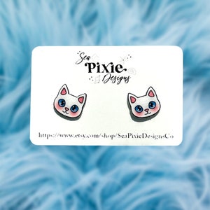 White Cat Studs Shrink Plastic Resin Earrings