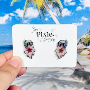 Scuba Diving Snorkel Ghosts Summerween StudEarrings, Spooky, Cute, & Coastal, Halloween Summer Accessories and Jewelry for Her