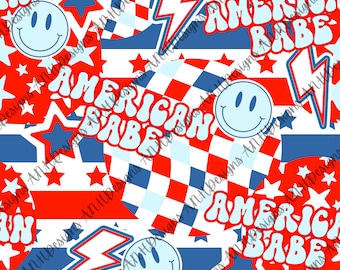 American babe seamless design | Memorial Day | Independence Day | 4th of July seamless | retro themed | png file