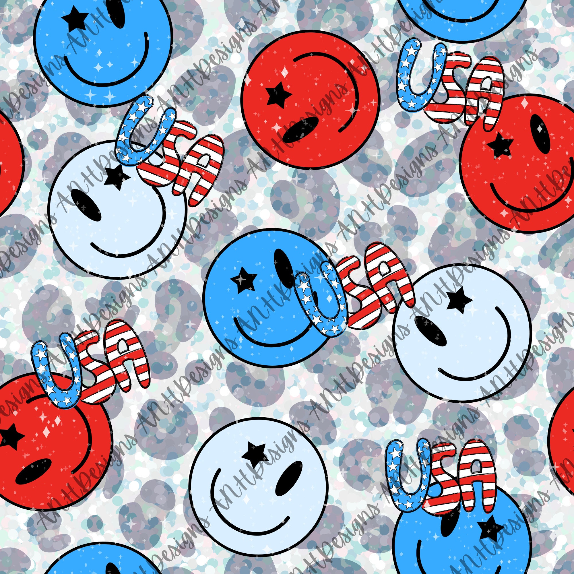 USA smiley seamless | Memorial Day | Independence Day | 4th of July | digital design | cheetah print | png file