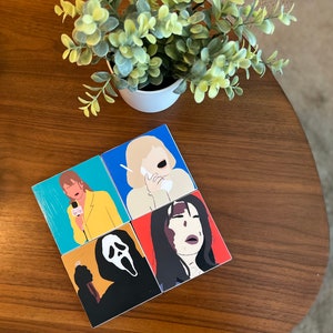 Scream Movie Ceramic Coasters w/ Cork Back | Set of 4 | Custom Made w/ Minimalist Artwork