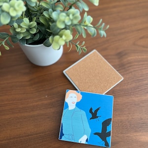 The Birds Movie Ceramic Coaster w/ Cork Back | Custom Made w/ Minimalist Artwork