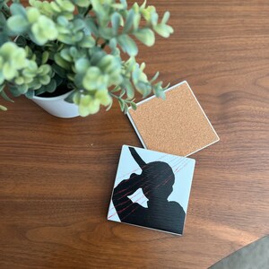 Psycho Movie Ceramic Coaster w/ Cork Back | Custom Made w/ Minimalist Artwork